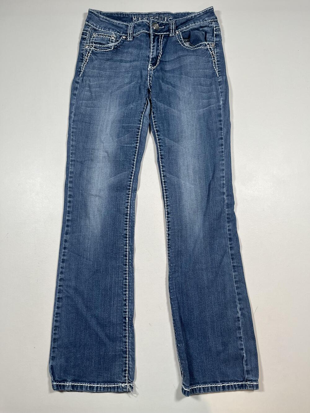 Miss Chic Jeans Juniors 9 Blue Medium Wash Bootcut Rhinestone Embroidered